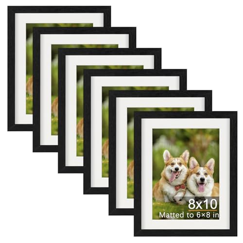 TOFOREVO 8x10 Picture Frames with 6x8 Mat Set of 6, Black | Wood Grain Design, Wall Mounting or Tabletop Display, for Christmas Mother's Day Father's Day birthday - color: Black Wood Grain, size: 8x10