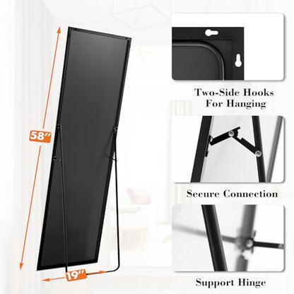 Sweetcrispy 58"x19" Full Length Mirror, Leaning or Standing Full Body Mirror with Aluminum Alloy Thin Frame, Suitable for Bedroom, Living Room, Cloakroom, Black | Aluminum Alloy Thin Frame, Floor or Standing, Suitable for Bedroom, Living Room, Cloakroom -