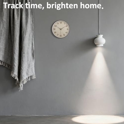 Woodgrain Wall Clock, Silent Non-Ticking Battery Operated Clock 10 Inch, Large Easy-to-Read Number Linen Texture Face Modern Analog Clocks for Living Room Bedroom Kitchen Office Gym, Brown - color: Mocha Brown White, size: 10 Inch