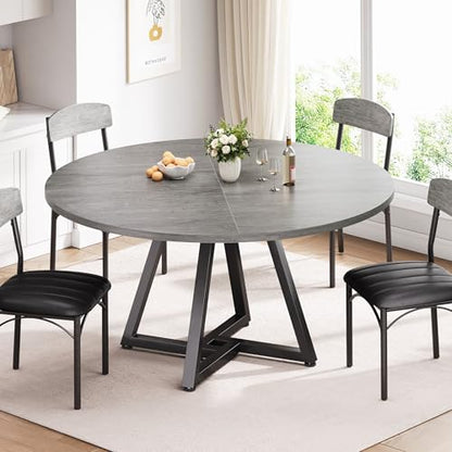Jocoevol 51“ Round Kitchen Dining Room Table for 6-8, Circle Dining Dinner Table with Pedestal Metal Frame, Space Saving Wood Industrial Furniture for Small Space (Grey, 51In) - color: Grey