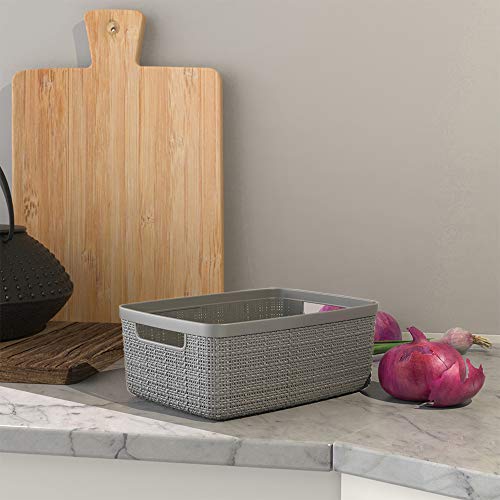 Curver Set of 8 Small 4.5L Jute Decorative Plastic Organization and Storage Baskets - Perfect Bins for Home Office, Closet Shelves, Kitchen Pantry and All Bedroom Essentials, Grey - color: Grey, size: Small 4.5L