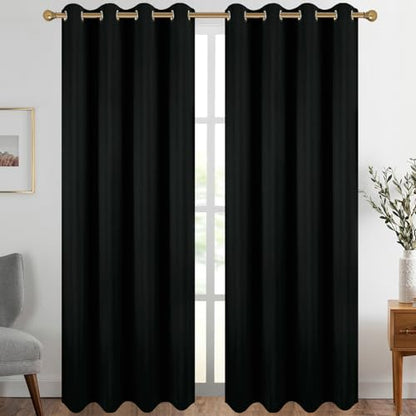 Diraysid Black Grommet Blackout Curtains for Bedroom Thermal Insulated Room Darkening Curtains Drapes, 52 x 108 inch, 2 Panels - color: Black, size: 52"W x 108"L (Pack of 2)