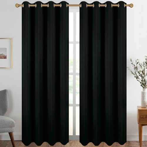 Diraysid Black Grommet Blackout Curtains for Bedroom Thermal Insulated Room Darkening Curtains Drapes, 52 x 108 inch, 2 Panels - color: Black, size: 52"W x 108"L (Pack of 2)