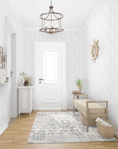 Safiyya Peel and Stick Wallpaper Boho 17.3"x196" Light Grey Geometric Modern Wall Paper Self Adhesive Removable Wallpaper for Bedroom Vinyl Rolls - color: Grey and White, size: 17.3" x 196"