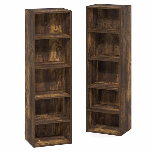 Furinno PASIR Book Shelf, 10-Tier Bookshelf, Bookcase with Open Shelf, 9.2 x 11.8 x 78.7, for Living Room, Bedroom, Home Office, Amber Pine - color: Amber Pine, size: 10-Tier, 12-Inch Width