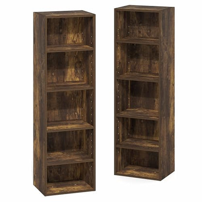 Furinno PASIR Book Shelf, 10-Tier Bookshelf, Bookcase with Open Shelf, 9.2 x 11.8 x 78.7, for Living Room, Bedroom, Home Office, Amber Pine - color: Amber Pine, size: 10-Tier, 12-Inch Width