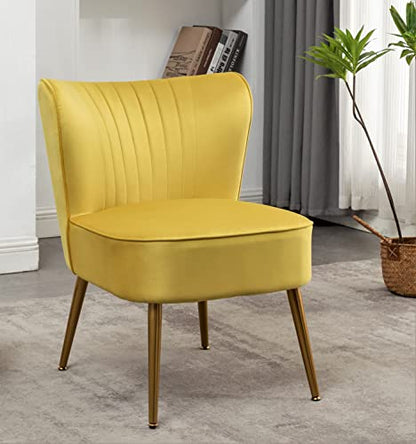 Container Furniture Direct Modern Velvet Accent Chair for Living Room, Bedroom, or Entryway, Stylish and Comfortable Armless Design with Metal Legs, Yellow - color: Yellow