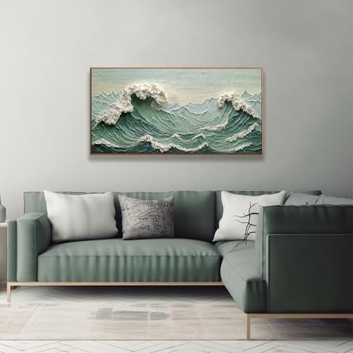 Sea Wave Abstract Wall Art Small Size Modern Green Canvas Wall Art Decor Painting Artwork Abstract Wall Decor Print Picture For Bedroom Office Home Decoration 20" X 40" With Framed - color: green wave, size: 40"L x 20"W