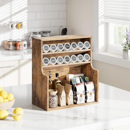 Simple Trending Spice Rack Organizer, 3 Tire Wood Kitchen Counter Spice Rack, Large Counter Seasoning Organizer Storage Shelf for Pantry, Kitchen, 7” W × 14.3” H, Brown
