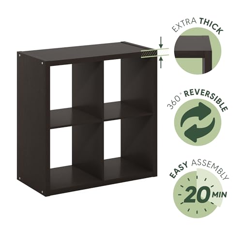 Furinno CUBICLE 4-Cube Book Shelf, Extra Thick Frame Bookshelf, Dark Oak | 14.6" x 30" x 30", Reversible Bookcase with Open Back, for Living Room, Bedroom, Home Office - color: Dark Oak, size: 4-Cube