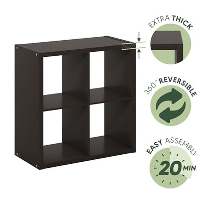 Furinno CUBICLE 4-Cube Book Shelf, Extra Thick Frame Bookshelf, Dark Oak | 14.6" x 30" x 30", Reversible Bookcase with Open Back, for Living Room, Bedroom, Home Office - color: Dark Oak, size: 4-Cube