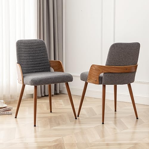 Dining Room Chairs,Mid Century Modern Kitchen Chairs,Upholstered Accent Chairs,Metal Legs Wooden Desk Chairs,Armless and No Wheels for Kitchen Dining Living Room,Gray Fabric,1PCS - color: Gray Fabric, size: 1PCS