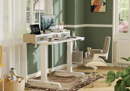 Claiks Standing Desk with Drawers, Adjustable Stand Up Electric Small Standing Desk Adjustable Height with Storage Shelf and Splice Board, 40 Inch, White - color: White, size: 39.4×23.6