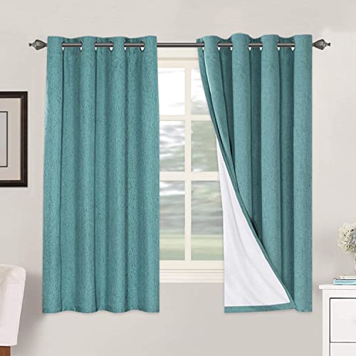 H.VERSAILTEX Linen Blackout Curtains 63 Inches Long 100% Absolutely Blackout Thermal Insulated Textured Linen Look Curtain Draperies Anti-Rust Grommet, Energy Saving with White Liner, 2 Panels, Teal - color: Teal, size: 52"W x 63"L (Pack of 2)