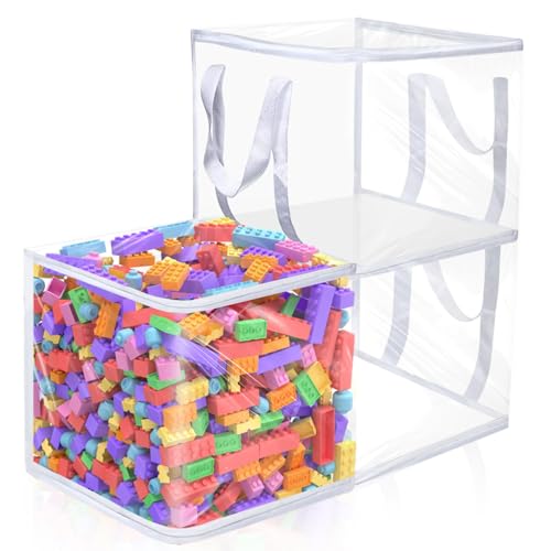 3 PCS Clear Zippered Organizers 12''x12''x12'' Bags with Handles Storage Cube Tote Storage Blanket Bags Bins for Clothes Moving Supplies Linens Shoes Closet Organizers (3 pack) - size: 3 pack