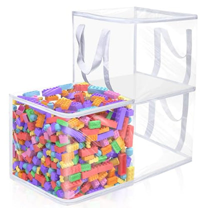 3 PCS Clear Zippered Organizers 12''x12''x12'' Bags with Handles Storage Cube Tote Storage Blanket Bags Bins for Clothes Moving Supplies Linens Shoes Closet Organizers (3 pack) - size: 3 pack