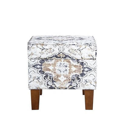 HomePop 22" Modern Rectangular Storage Ottoman - Antiqued Ebony Cream - color: Antiqued Ebony Cream
