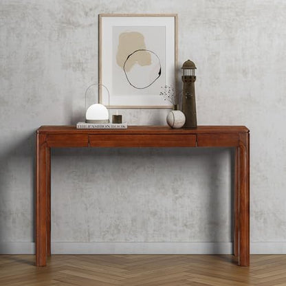 Flow 47-Inch Console Table, Modern Solid Wood Entryway Table with Hidden Drawer, Waterproof & Heat Resistant, Narrow Table for Hallway, Living Room & Foyer, Dark Walnut - color: Dark Walnut, size: 47 Inch, style: Console