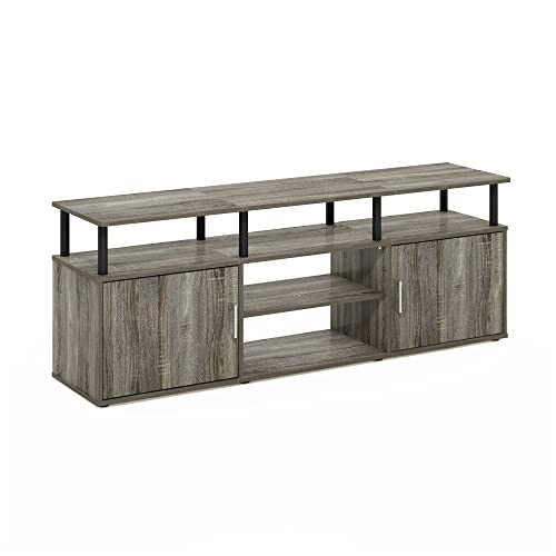 Furinno Jensen Entertainment Center Stand for TV up to 70 Inch, Plastic Pole, French Oak Grey/Black/Black - color: French Oak Grey/Black/Black