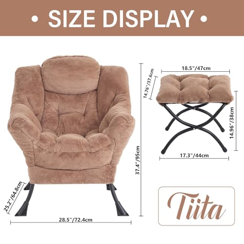 Modern Large Accent Lounge Chair with Ottoman, Leisure Sofa Armchair with Footrest, Reading Chair for Bedroom, Living Room, Dorm Rooms, Garden and Courtyard - color: Plush-brown