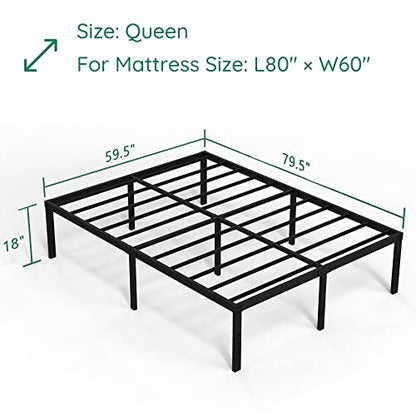 DiaOutro 18 Inch High Bed Frame Queen Size with Storage, Black | Steel Slats Platform No Box Spring Needed Mattress Foundation, Easy Assembly, Noise Free - size: Queen, style: 18 Inch (Black)