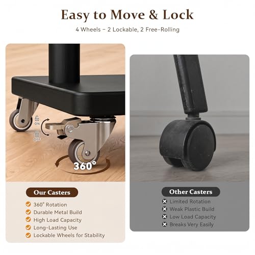 Coat Rack Freestanding Solid Wood Clothes Rack with Wheels | Space Saving, Stable 5 Hooks 2 Shelves Coat Tree, Silent 360 Degree Wheels, Heavy Duty 150 lb Capacity for Entryway Bedroom - color: Black, size: L: 23.6" x W: 11.8" x H: 70.9" (With Wheels)