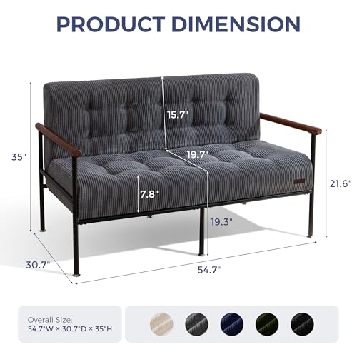 MAXYOYO Loveseat Sofa Chair, Love Seat, Sturdy Metal Frame, Wood Armrests | Button-Tufted Upholstery, Cozy Two-Person Seating for Modern Small Couches in Living Rooms, Bedrooms or Offices, Dark Grey - color: Dark Grey