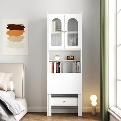 Foldable Office Desk, Fold Out Convertible Hidden Murphy Computer Desk with Storage Shelves, Multi-Function Folding Writing Table for for Small Spaces, Home Office (White.) - color: White.