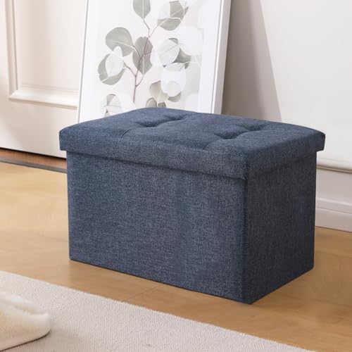 Storage Ottoman Bench Foldable Footrest Foot Stool, 16" Fabric Grey - color: Dark Grey, size: 15.75"