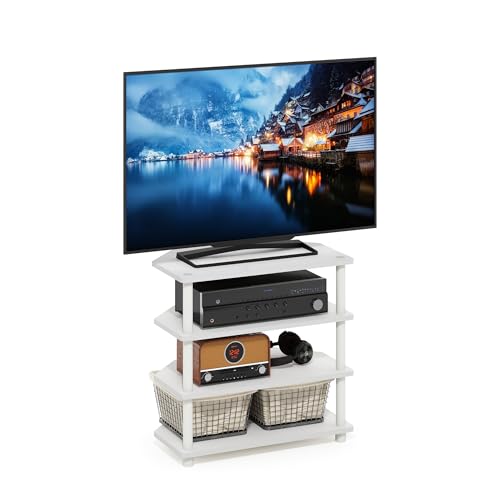 Furinno ECON TV Stand, 4-Tier Corner Petite Entertainment Center, Open Frame TV Console for TV up to 32 Inch, Easy Assembly, for Living Room, Bedroom, White - color: White/White, size: For 32"TV, Corner 4-Tier