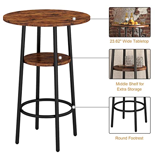 KIVENJAJA 3-Piece Bar Table Set for 2, Small 2-Tier Round Bistro Pub Dining Table & PU Upholstered Stools with Backrest, Counter Height Table and Chairs Set for Kitchen Small Space, Rustic Brown - color: Rustic Brown