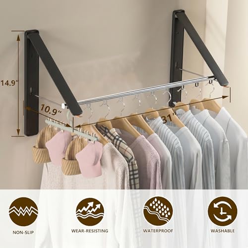 Clothes Drying Rack, Laundry Room Wall Mounted Retractable Clothes Hanger Drying Rack, Laundry Clothing Drying Rack Folding Indoor or Outdoor, Aluminium Dryer, 2pcs(Black with 80cm bar) - color: Black 2 Pack With Rod