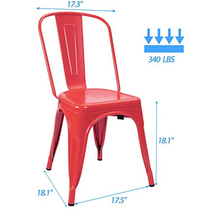 Devoko Metal Indoor-Outdoor Chairs Distressed Style Kitchen Dining Chairs Stackable Side Chair with Back Set of 4 (Red) - color: Red