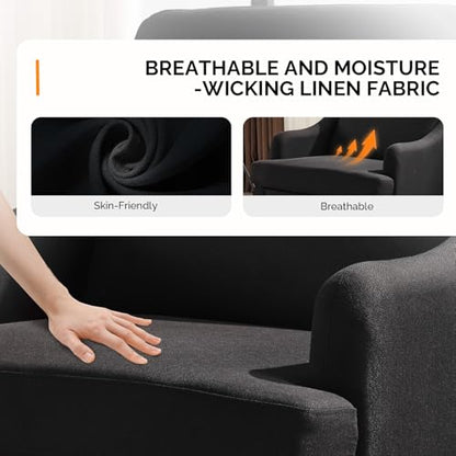 VINGLI Linen Fabric Accent Chair Black, Modern Upholstered Armchair, Comfy Sofa Chair Living Room Bedroom Furniture for Apartment - color: Black
