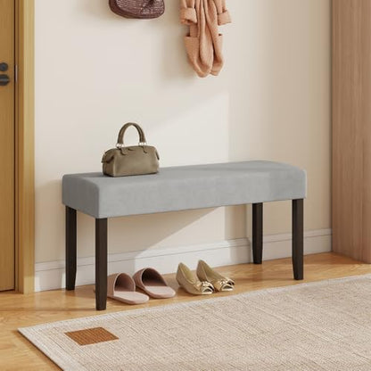Giantex 40.5" Upholstered Entryway Bench with Padded Seat & Solid Rubber Wood Legs, Load 400Lbs, Indoor Velvet Dining Bench for Living Room, Kitchen, End of Bed, Hallway