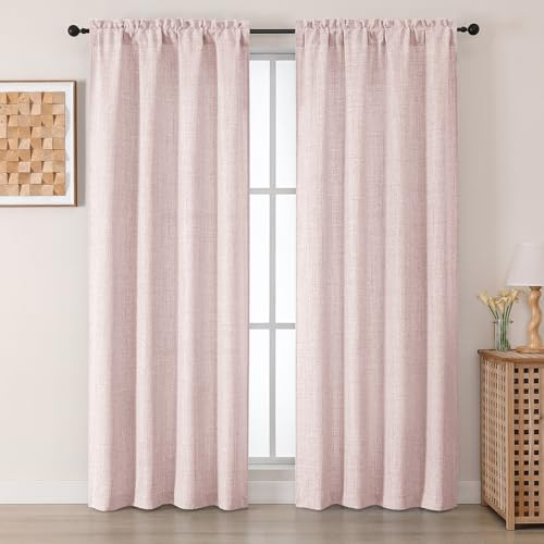 Chyhomenyc Blush Pink Curtains 72 Inch Length 2 Panels Set, Light Filtering Textured Curtains for Living Room, Soft Airy Farmhouse Brighten UP Room Curtain for Bedroom, Each 42Wx72L, 2PCS - color: Blush Pink, size: 42"W x 72"L (Pack of 2)