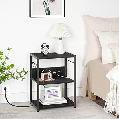 MAHANCRIS Industrial Printer Cart, 3-Tier Mobile Printer Stand, Rolling Cart with Power Outlets and USB Ports, Home Printer Stand with 2 Hooks, for Office, Living Room, Black PTHB40E01 - color: Black