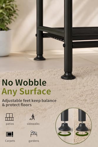 5-Tier Metal Plant Stand - Heavy Duty Indoor Outdoor Flower Shelf for Multiple Pots, 65" Tall Vertical Holder with Adjustable Leveling Feet & Wall-Fixing Kits, Black