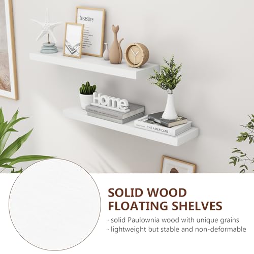 fuqing 30 Inch Floating Shelves, 6.7 Inch Deep White Wall Shelves Set of 2 | 30'' x 6.7'' x 1.4'' White Wood Shelves for Bathroom, Living Room, 40LBS, Lightweight, Hardware Included, Waterproof Finish - color: White, size: 30 Inch