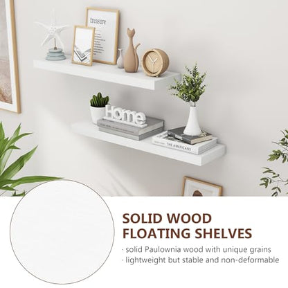 fuqing 30 Inch Floating Shelves, 6.7 Inch Deep White Wall Shelves Set of 2 | 30'' x 6.7'' x 1.4'' White Wood Shelves for Bathroom, Living Room, 40LBS, Lightweight, Hardware Included, Waterproof Finish - color: White, size: 30 Inch