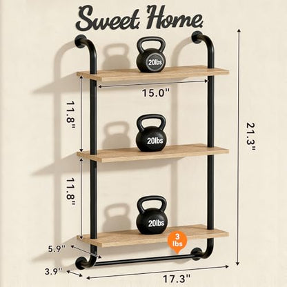 3 Tier Wall Shelves Over Toilet Rustic Industrial Floating Shelf - color: Brown, size: 3 tier