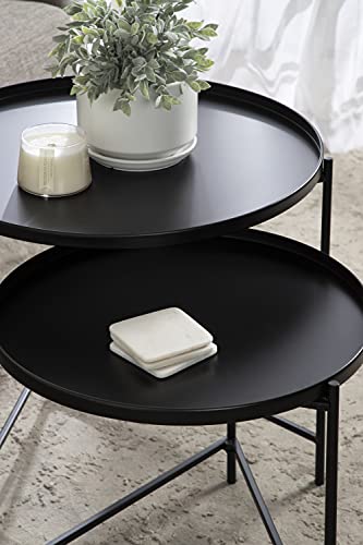 Kate and Laurel Ulani Modern Nesting Coffee Table, Set of 2, Black, Sophisticated Coffee Table Set for Storage and Display - color: Black