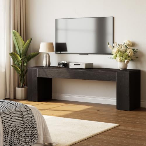 LITTLE TREE 70.8" TV Stand, Wooden Entertainment Center, Low TV Console Table for TVs Up to 80", Modern Chic Entertainment Center for Living Room, Bedroom, Apartment, Black, Easy Assembly