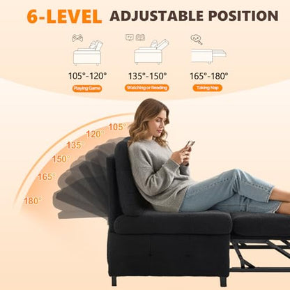 VINGLI Convertible Sofa Bed Tufted Teddy Fleece Sleeper Chair Bed Couch Armless Living Room Chairs with Adjustable Backrest Pull Out Couch Bed for Small Spaces - color: Black