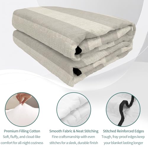 Minimalist Taupe Stripes King Quilt Bedding Set,Summer Quilt Lightweight Quilted Coverlet with 2 Pillow Shams, Farmhouse Linen Texture 3-Piece Bedspread Quilt Set for All Season - size: King-96x106in