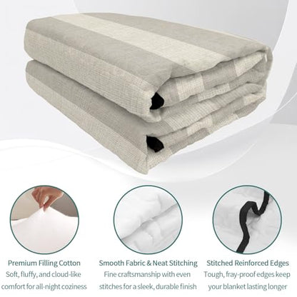 Minimalist Taupe Stripes Queen Quilt Bedding Set,Summer Quilt Lightweight Quilted Coverlet with 2 Pillow Shams, Farmhouse Linen Texture 3-Piece Bedspread Quilt Set for All Season - size: Queen-90x96in