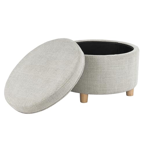 HomePop 24" Large Round Storage Ottoman - Cream Chevron Woven - color: Cream Chevron Woven