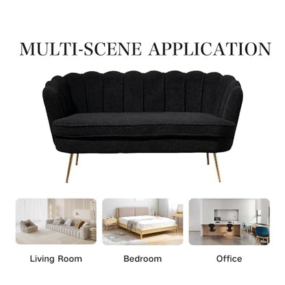 Chifee & Vingol Upholstered Small Loveseat for Small Space with Golden Legs,Black - color: Boucle-black