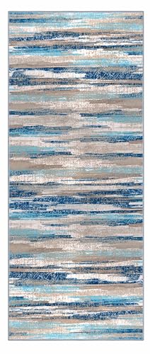 Lansny Modern Abstract 2x5 Runner Rug Non Slip Washable Kitchen Rugs | Blue;Thin Printed Faux Wool Entryway Runners;Hallway Rug Runner;Carpet Ruuner for Bedroom, Laundry Room - color: Blue Aqua/Beige Taupe Multi, size: 2' x 5' (Runner)
