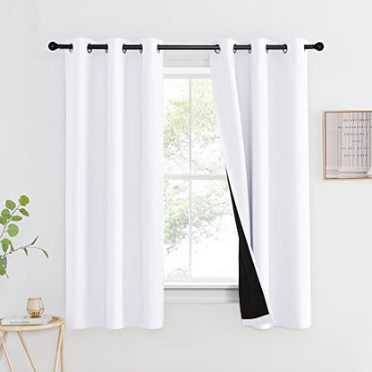 NICETOWN White 100% Blackout Lined Curtain, 2 Thick Layers Completely Blackout Window Treatment Thermal Insulated Drape for Kitchen/Bedroom (1 PC, 42 inches Width x 63 inches Length Each Panel) - color: Pure White, size: 42"W x 63"L (Pack of 1)